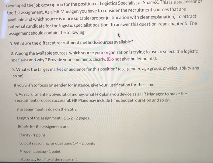 developed the job description for the position of