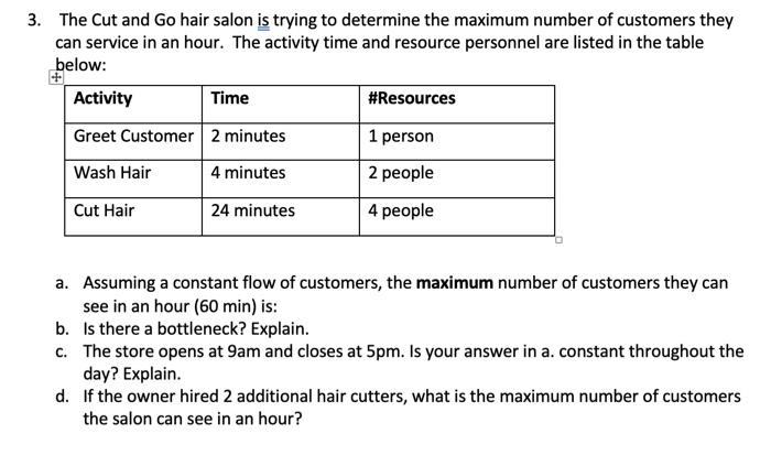 3. The Cut and Go hair salon is trying to