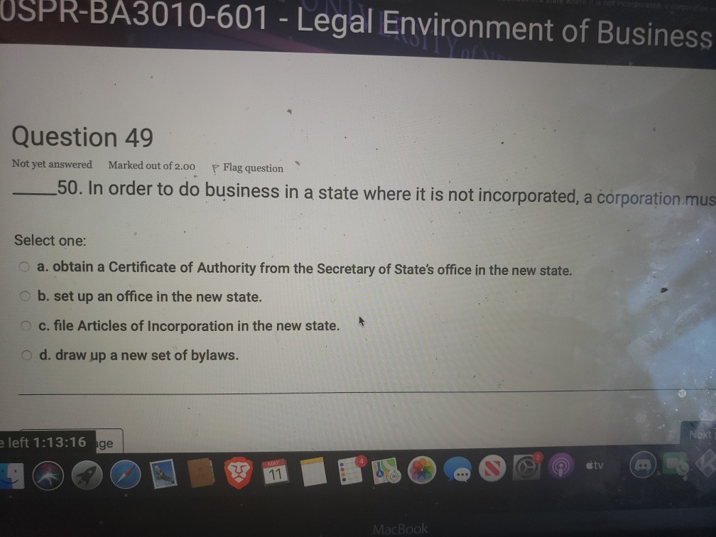 USPR-BA3010-601 - Legal Environment of Business