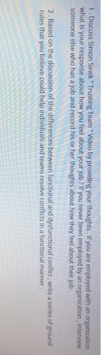 1. Discuss Simon Sinek "Trusting Team " Video by