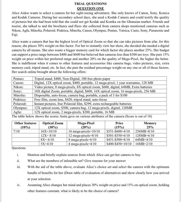 TRIAL QUESTIONS QUESTION ONE Alice Aidoo wants to