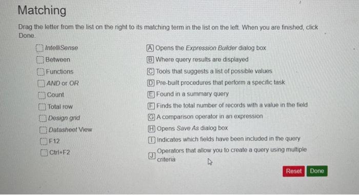 Matching Drag the letter from the list on the