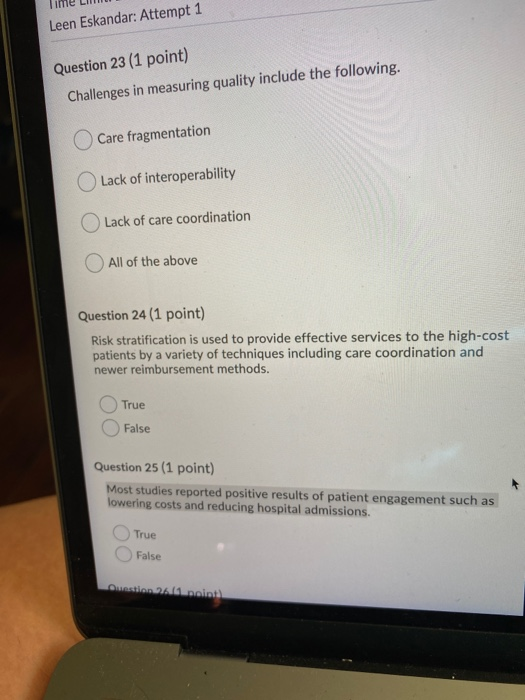 Leen Eskandar: Attempt 1 Question 23 (1 point)