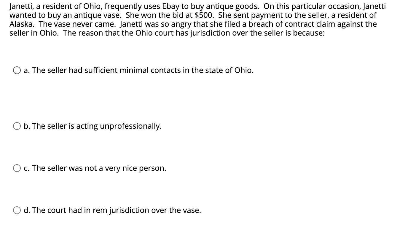 Janetti, a resident of Ohio, frequently uses Ebay