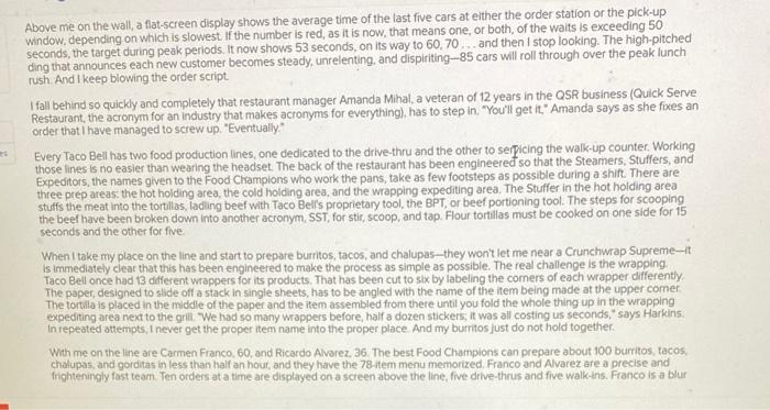 Analyzing a Taco Bell Restaurant The following