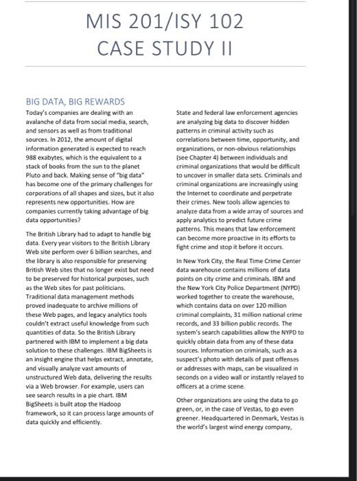 MIS 201/ISY 102 CASE STUDY II BIG DATA, BIG