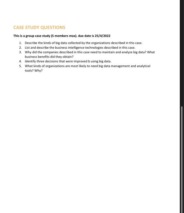 MIS 201/ISY 102 CASE STUDY II BIG DATA, BIG