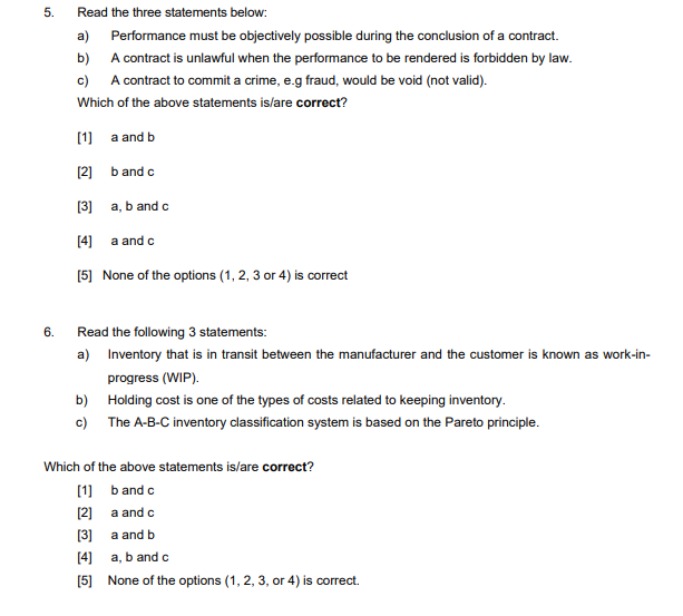 5. Read the three statements below: a)
