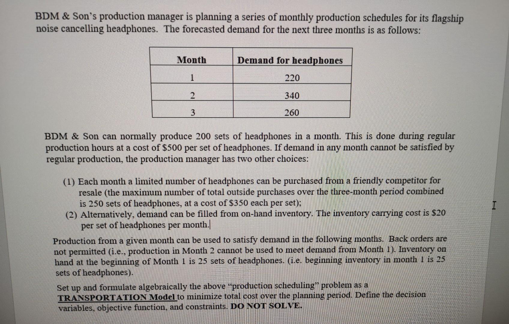 Formulate this transportation problem BDM & Son's