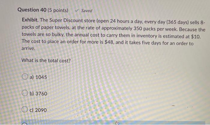 Help please Exhibit. The Super Discount store