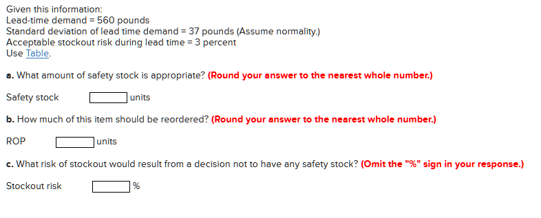Given this information: Lead-time demand = 560