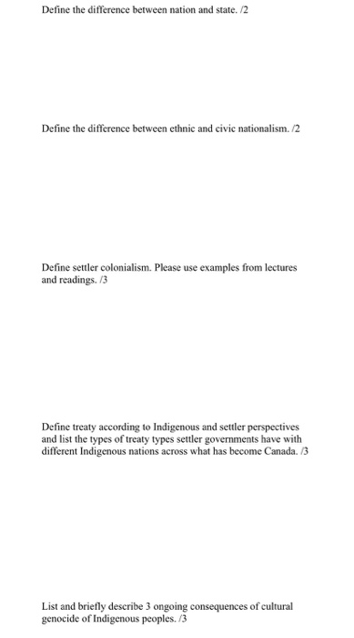 Define the difference between nation and state.