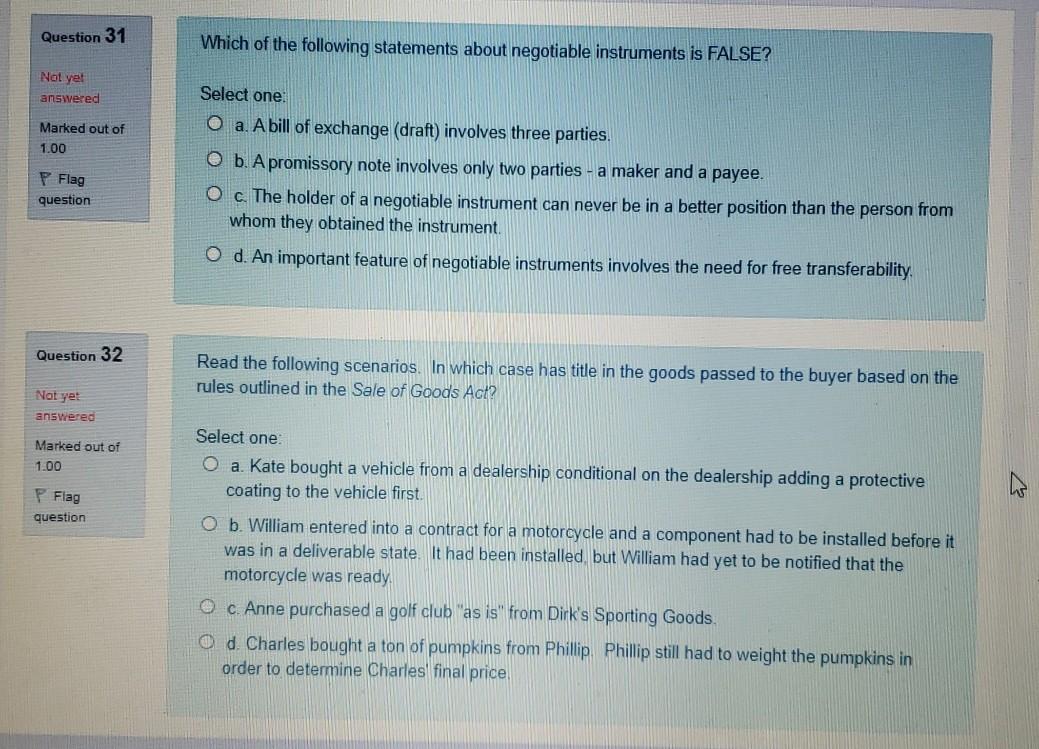 Question 31 Which of the following statements