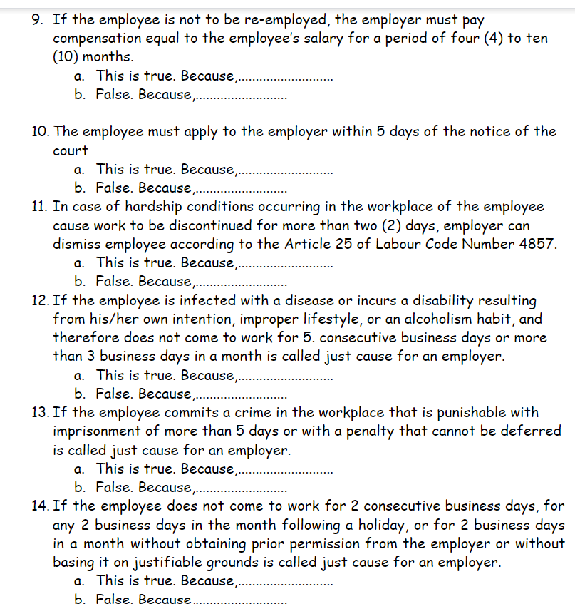 9. If the employee is not to be re-employed, the