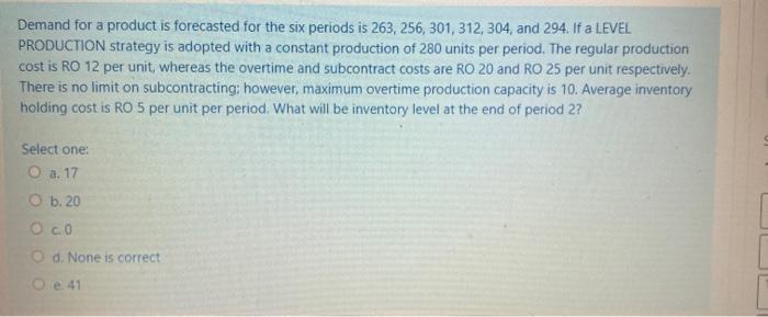 Demand for a product is forecasted for the six