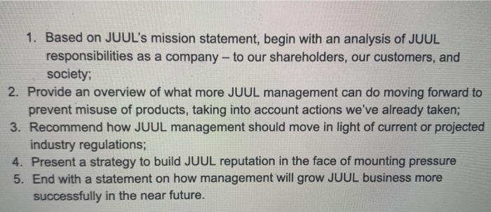 Will Rate! 1. Based on JUUL's mission statement,