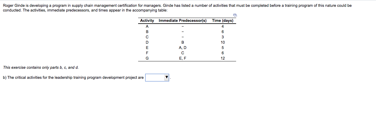 Roger Ginde is developing a program in supply