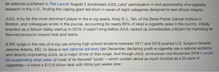 Will Rate! 1. Based on JUUL's mission statement,