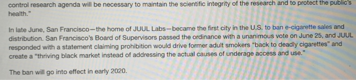 Will Rate! 1. Based on JUUL's mission statement,