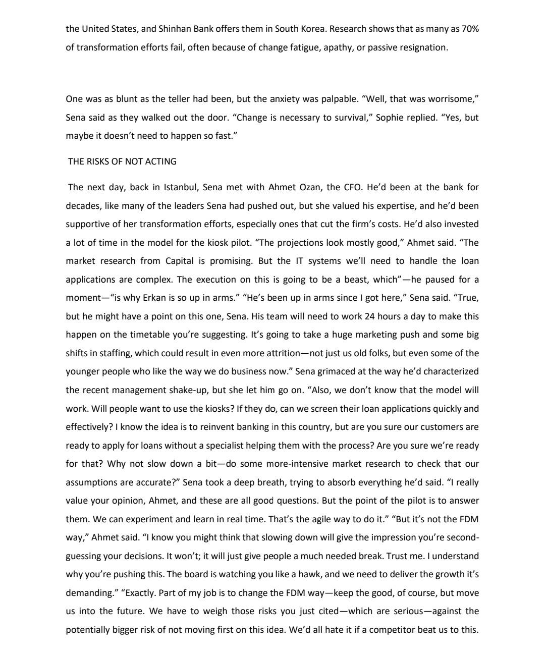 Read the Case Changes at FDM Bank and answer the