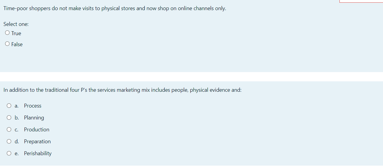 Multiple choice questions in Marketing Time-poor