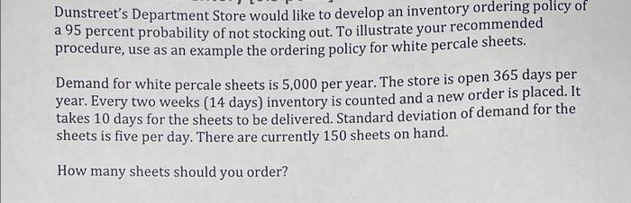 Dunstreet's Department Store would like to