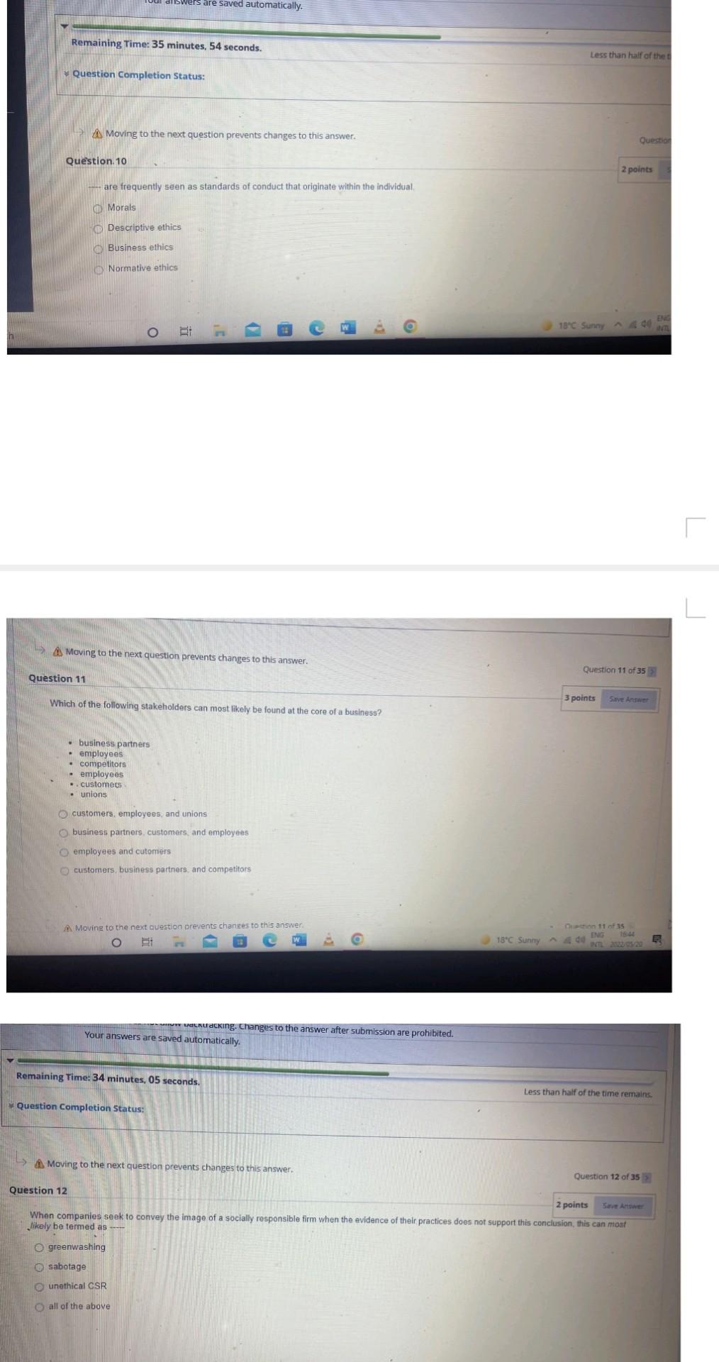 swers are saved automatically. Remaining Time: 35