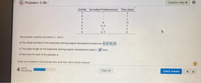 how do i do slack times? Problem 3.8b Question