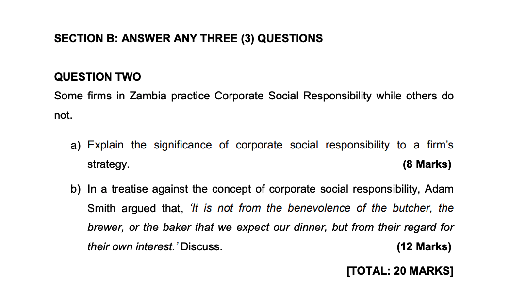 SECTION B: ANSWER ANY THREE (3) QUESTIONS