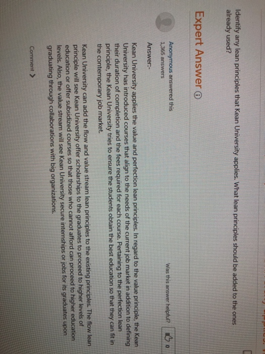 Identify any lean principles that Kean University