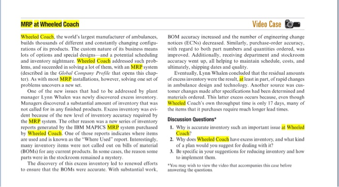 Need help answering questions at the end MRP at