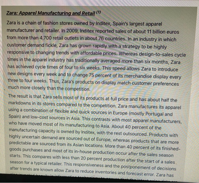 answer questions 1, 2 and 3 Zara: Apparel