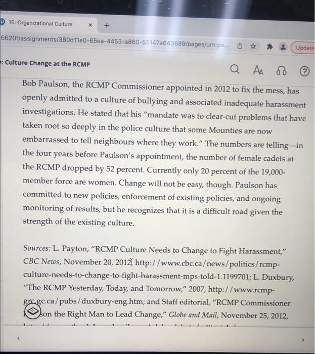 1. why do you think the culture within the R C M