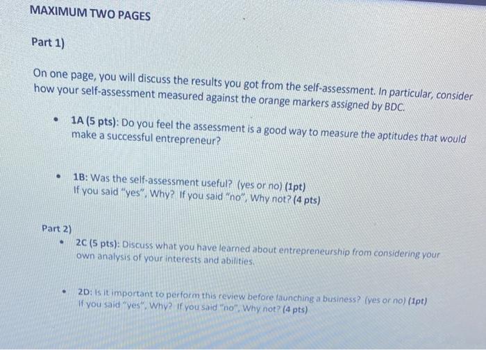 MAXIMUM TWO PAGES Part 1) On one page, you will