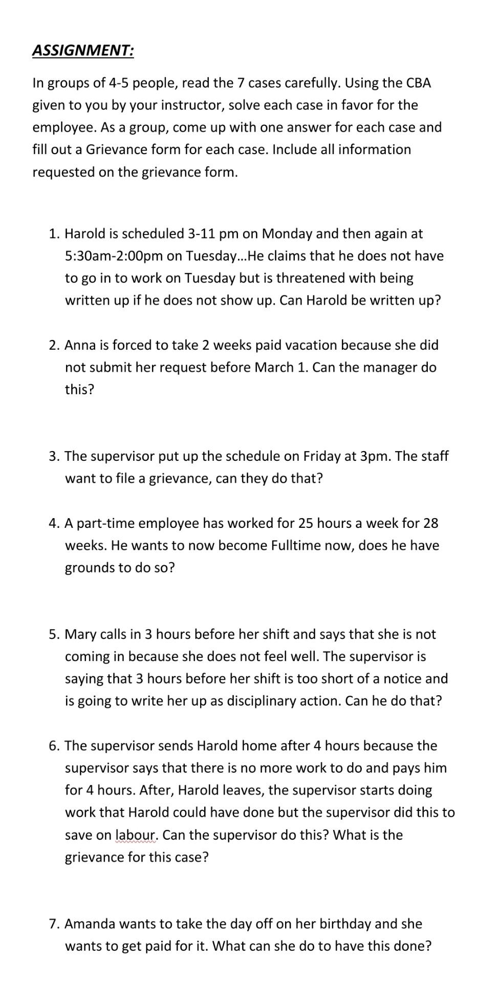 ASSIGNMENT: In groups of 4-5 people, read the 7