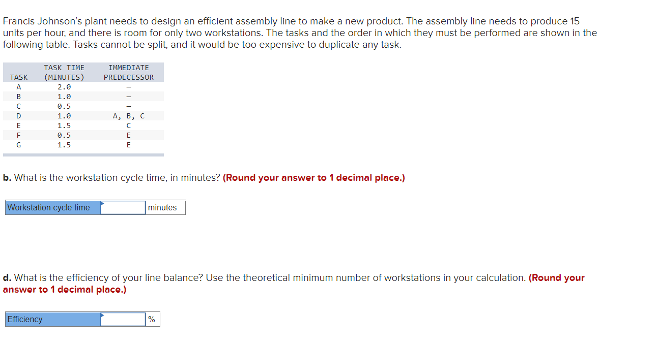 Francis Johnson's plant needs to design an