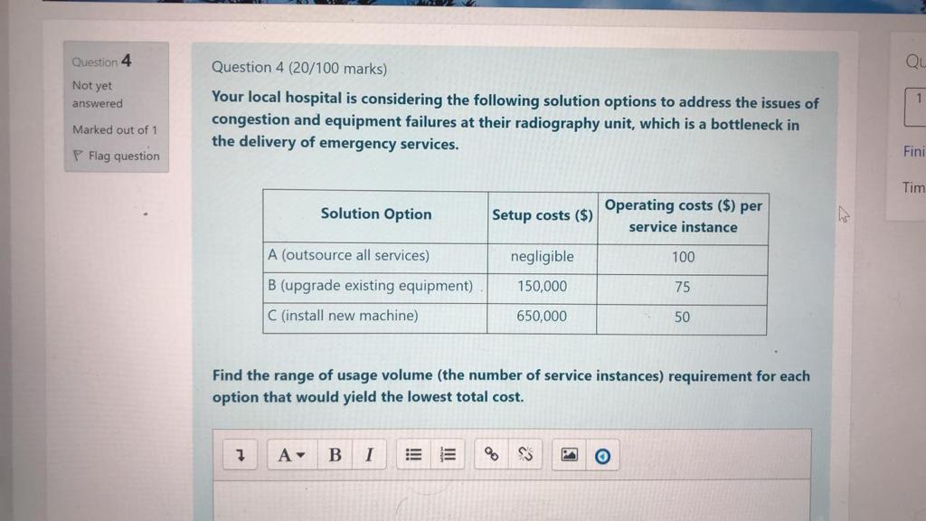 Question 4 Question 4 (20/100 marks) OU Not yet