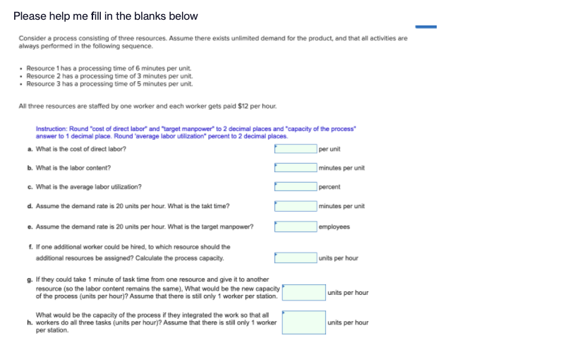 Please help me fill in the blanks below Consider