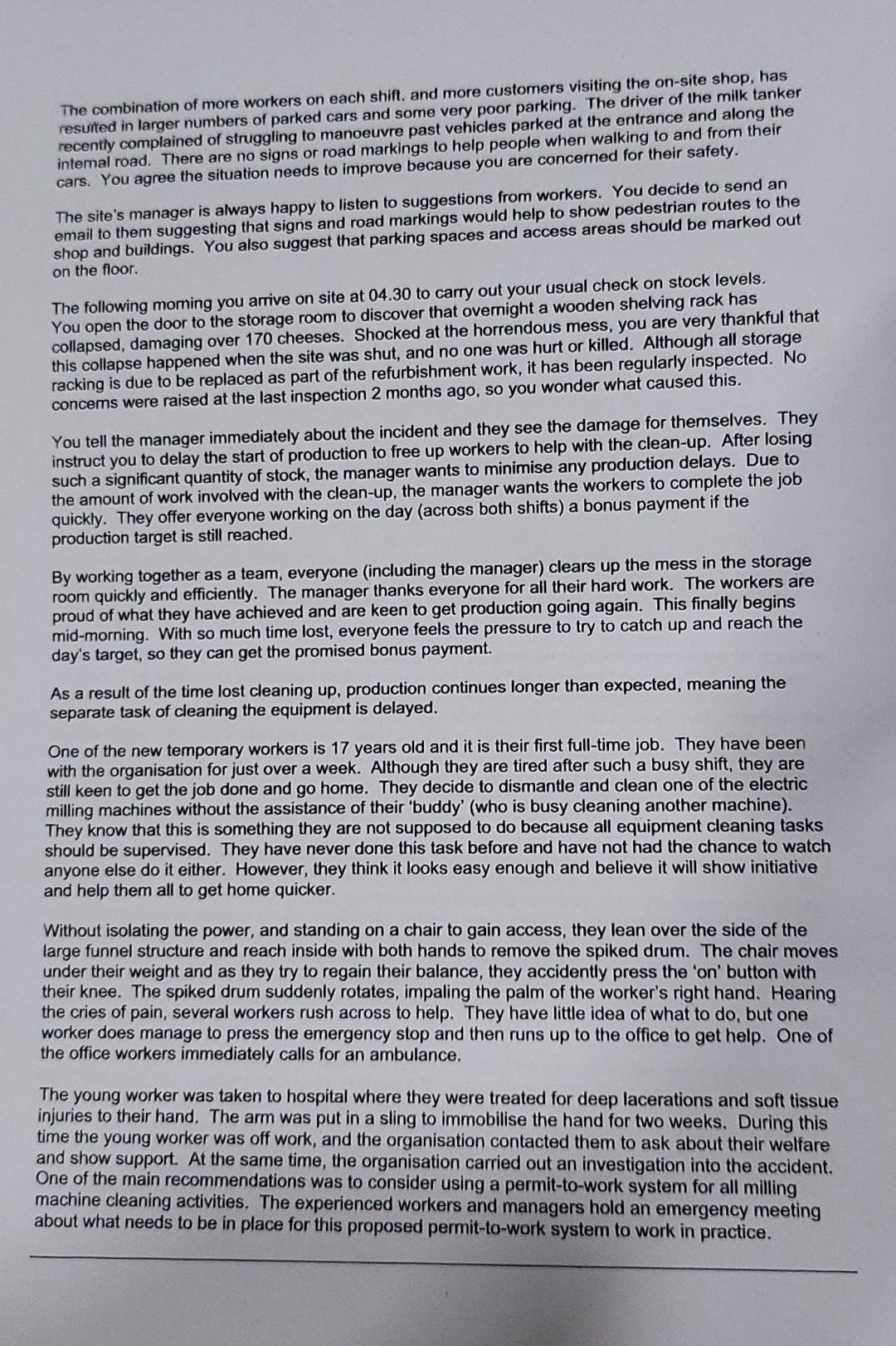 SCENARIO You are a shift supervisor working for