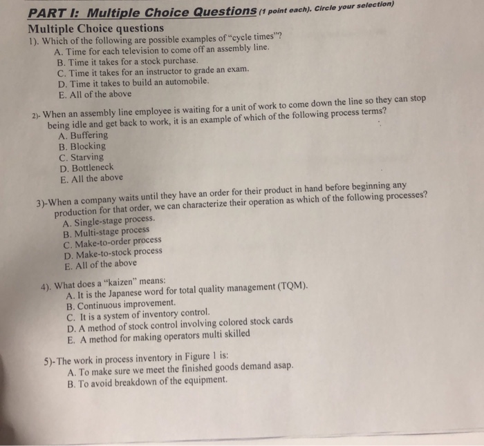 PARTI: Multiple Choice Questions it point each).