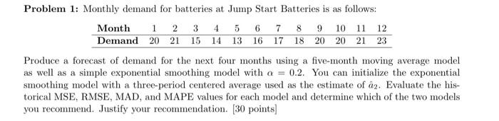 Please provide excel formulas Problem 1: Monthly