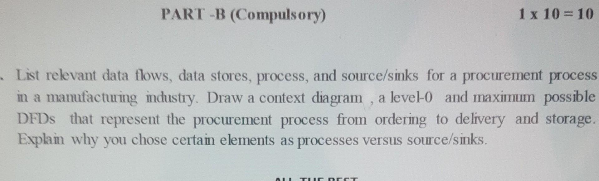 PART-B (Compulsory) 1x 10 = 10 List relevant data