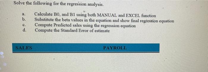 Solve the following for the regression analysis.