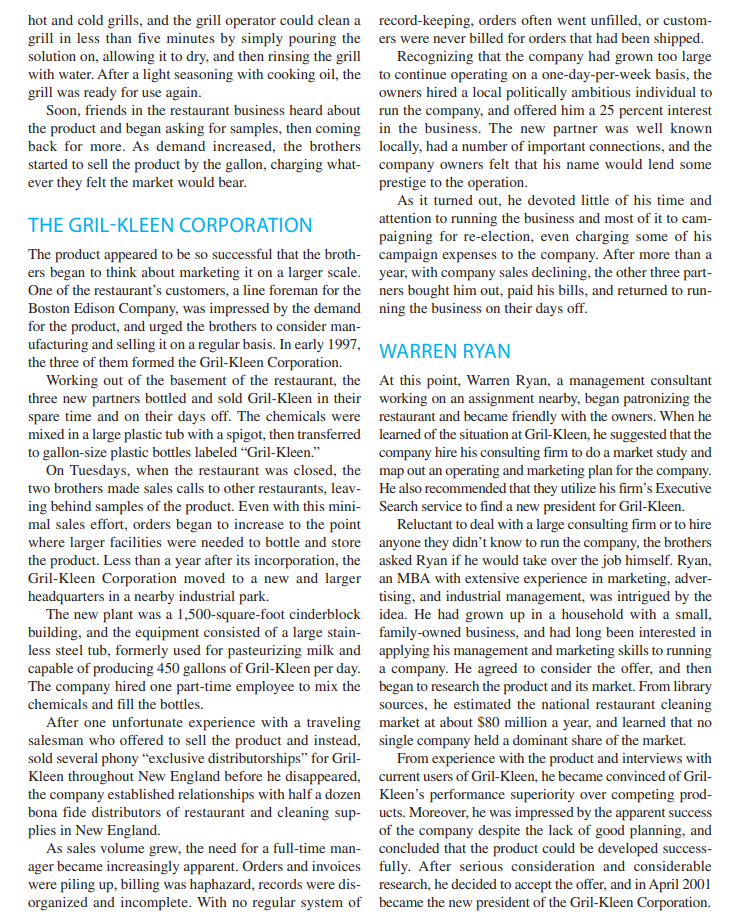 CASE STUDY 9 - THE GRIL-KLEEN CORPORATION. PLEASE