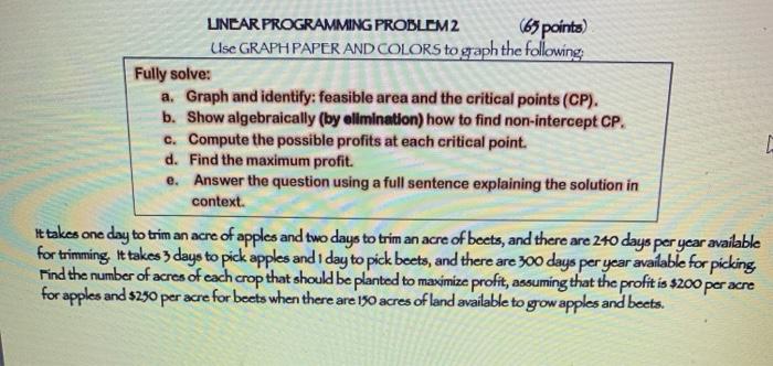 LINEAR PROGRAMMING PROBLEM2 (65 points) Use GRAPH