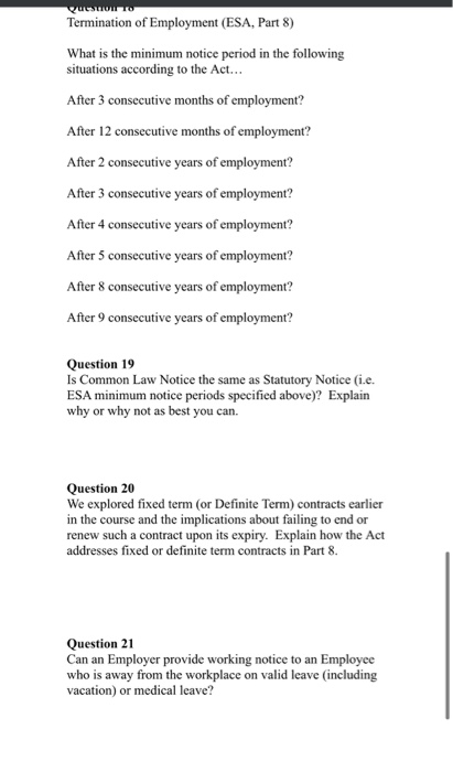 QUESTO Termination of Employment (ESA, Part 8)