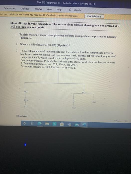 Man 312 Assignment 12 - Protected View . Saved to