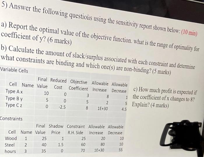 5) Answer the following questiohs using the