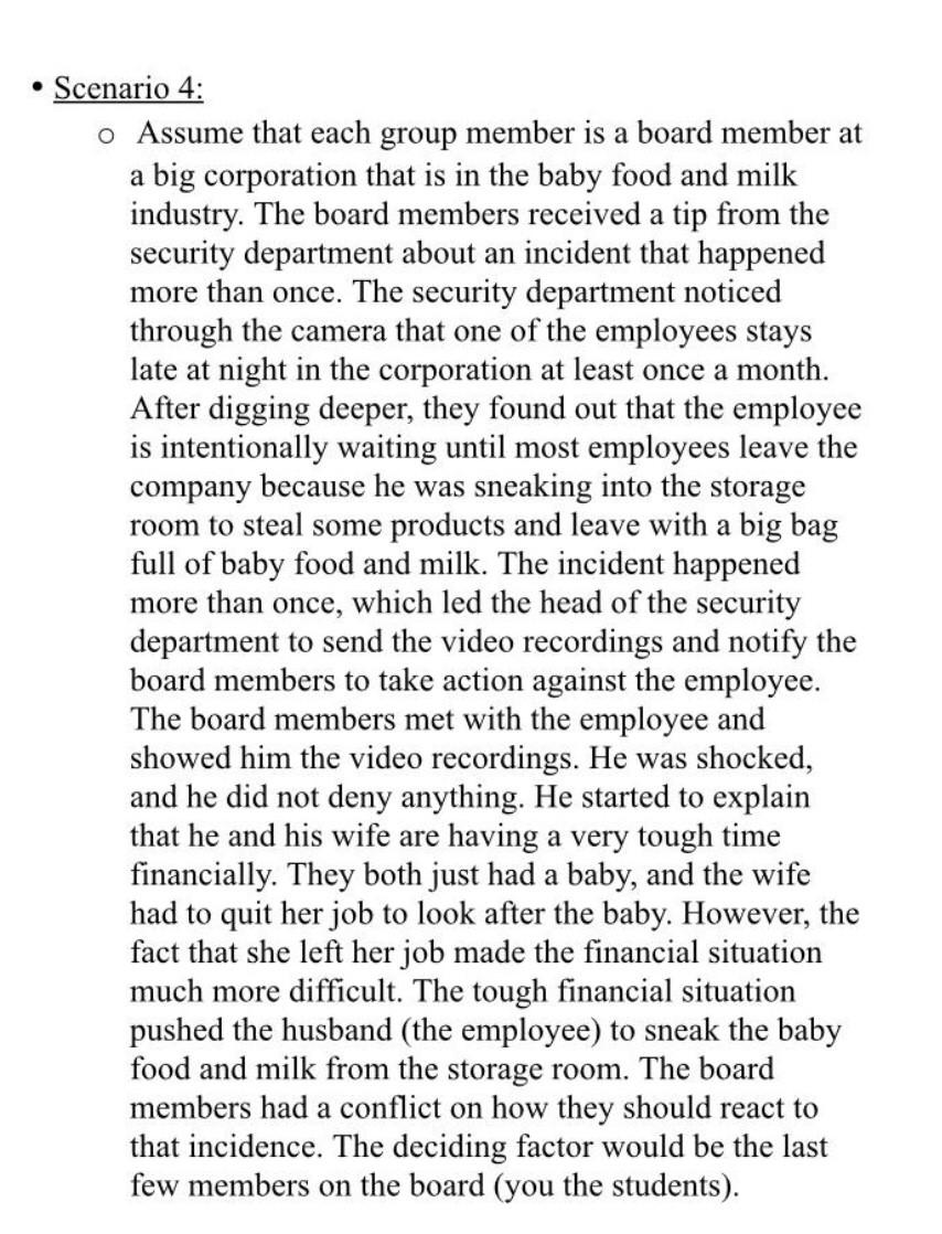 1. Provide a background about your scenario. 2.