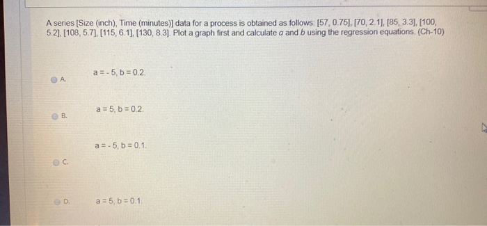 A series (Size (inch), Time (minutes) data for a